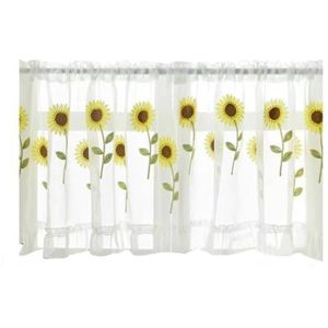 gordijnen, halve gordijnen Set van 2 korte transparante gordijnen, bloemenborduurwerk Cafe Net Panel Light Filtering Sheer Window Curtain Valances, Lavendel(Color:Sunflower,Size:W x H 120x60cm)