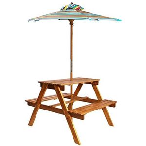 CBLDF Tuinmeubilair Kids Picknicktafel met Parasol 79x90x60 cm Massief Acacia Houten Meubels