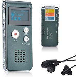 Lychee 8 GB spraakrecorder USB oplaadbare dictafoon LCD-recorder met multifunctionele digitale audio en mp3-speler (grijs)