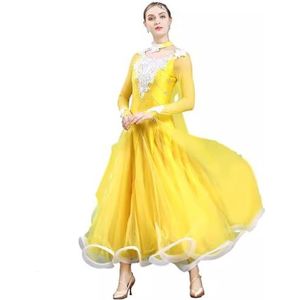 FZHQNZJF Dames Nationale Standaard Concurrentie Jurk Strass Wals Danskleding Tango Balzaal Prestatie Rok Lange Mouw Foxtrot Flamenco Kostuums,A,XL