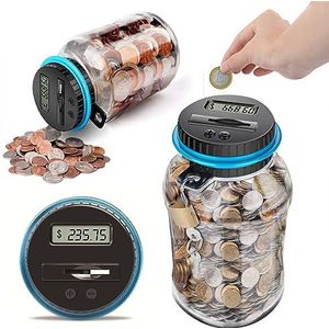 tinysiry Digitale muntenbank met slot LCD-display, 2,5 l grote capaciteit munten automatisch tellen spaarpot cadeau, elektronische muntpot voor munten telpot, automatische muntbank voor jongens