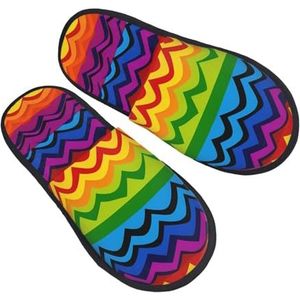 BONDIJ Gay Pride pantoffels met regenboogpatroon, zachte pluche huispantoffels, warme instappers, gezellige pantoffels voor binnen en buiten, Zwart, one size