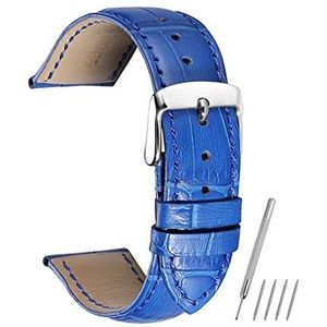 14/16/18/19/20/21/22/24 mm koe krokodil patroon lederen band roestvrij stalen gesp horlogeband, Blauw, 20 mm, Armband