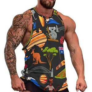 Australische Kangoeroe En Koala Beer Tank Top Voor Mannen Mouwloos T Shirt Spier Vest Workout Yoga Tank 2XL