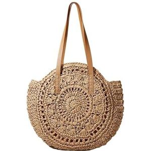 AMEEDA Stro Strandtas Zomer Ronde Stro Zakken Voor Vrouwen Rotan Schoudertas Handgemaakte Geweven Strand Treval CrossBody Tas Vrouwelijke Bohemian Handtas Totes, Beige, 40x43cm