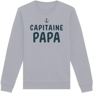 Sweatshirt Capitaine Papa, uniseks, bedrukt in Frankrijk, 100% biologisch katoen, cadeau voor verjaardag, papa, origineel grappig, Grijs, XXL