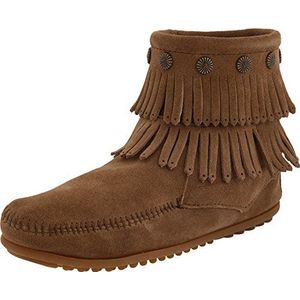 Minnetonka Double Frings Side Zip Boot 691T Dameslaarzen, Beige taupe 7t, 39 EU