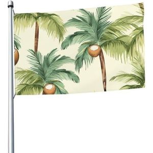 Zomer kokospalm vlag 1,5 x 2,4 m banner decoratie met 2 doorvoertules buitendecoraties HD afdrukken 200D zware polyester banners voor vakantie tuin grote vlaggen voor binnen en buiten decoratie