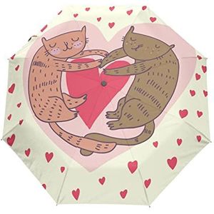 Love Cat Baby Rood Automatische Opvouwbare Paraplu UV-bescherming Auto Open Sluiten Opvouwbare Zonwerende Paraplu's voor Reizen Vrouwen Jongens Meisjes