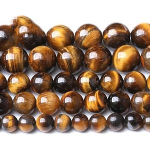 Natuursteen Blauwe Tijgeroog Kralen Ronde Losse Kralen 6 8 10 12mm Voor Sieraden Maken DIY Bedelarmband 15 ""Groothandel-4A Geel tijgeroog-14mm 27 tot 28 stks