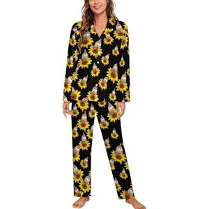 Kerstman Uil En Zonnebloem Lange Mouw Pyjama Sets Voor Vrouwen Klassieke Nachtkleding Nachtkleding Zachte Pjs Lounge Sets