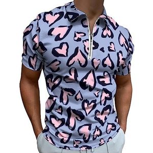 Hartvormig poloshirt met luipaardhuid voor mannen, casual T-shirts met ritssluiting en kraag, golftops, slim fit