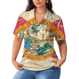 Retro Florida Staat Vlag Dames Korte Mouw Polo Shirts Casual Kraag T-shirts Golf Shirts Sport Blouses Tops 3XL