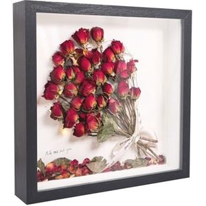 HFDONGL 3D-fotolijst om te vullen, 20 x 20 cm, objectlijst, fotolijst, diep om te vullen, vierkant, houten lijst, ideaal voor foto's, bruiloftsboeket en doe-het-zelf decoratie (zwart)