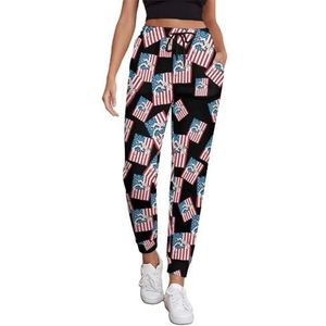 Worstelen Amerikaanse vlag dames joggingbroek running joggingbroek casual broek elastische taille lang met zakken