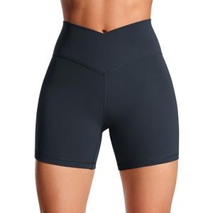 CRZ YOGA Womens Butterluxe Crossover Biker Shorts 5'' - Criss Cross High Waisted Workout Yoga Shorts Buttery Soft echte marine L