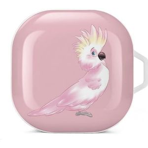 Roze kaketoe papegaai oortelefoon hoesje compatibel met Galaxy Buds/Buds Pro schokbestendig hoofdtelefoon hoesje wit stijl