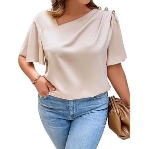 voor vrouwen jurk Blouse met asymmetrische hals en vlindermouwen met knopen (Color : Apricot, Size : XXL)