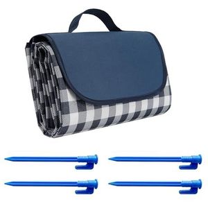 MEMOFYND 1 stuk blauwe picknickmat met 4 blauwe klinknagels, waterdicht outdoor tapijt, opvouwbaar en draagbaar, geschikt voor kamperen, parken, tuinen, stranden en outdoorgebruik.