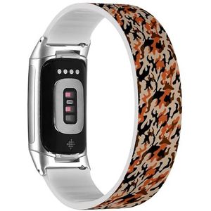 RYANUKA Solo Loop band compatibel met Fitbit Charge 5 / Fitbit Charge 6 (Camouflage Modern) rekbare siliconen band band accessoire, Siliconen, Geen edelsteen