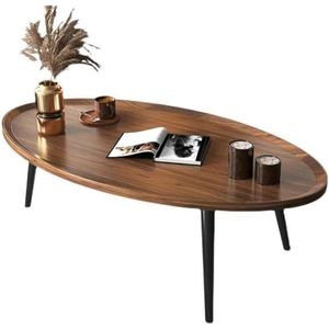 JAVYPPT Ovale houten notenhouten salontafel rustieke industriële banktafel eenvoudige middentafel retro accentconsoletafels voor woonkamer, huis, kantoor, balkon, tuin, koffiebar