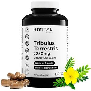 Tribulus Terrestris 2250 mg. 180 veganistische capsules voor 2 maanden kuur. Natuurlijk extract met 90% saponinen met een hoog werkzaam bestanddeel. Gefabriceerd in Europa door HIVITAL