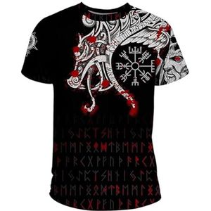 Zomer Viking Odin Fenrir Tattoo T-shirt – Unisex 3D Digitaal Bedrukte Viking Krijger Vegvisir Rune Casual Korte Mouwen – Celtic Pagan Beach Party Quick Dry Top (Color : Fenrir C, Size : XS)