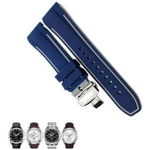 dayeer Siliconen horlogeband met gebogen uiteinde voor Tissot T035 T035627 Horlogebanden met vlindergesp Vervanging (Color : Blue Grey 1, Size : 23mm Black clasp)
