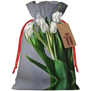 Witte Tulpen Bloemen Jute Trekkoord Gift Bags-Voor Kerstmis, Verjaardag En Verjaardag Vieringen