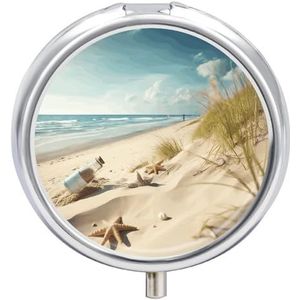 Strand Seaside Pillendoos Ronde Draagbare Kleine Pil Case Waterdichte Reizen Pillendoos Organizer voor Pocket Purse en Dagelijks Gemak