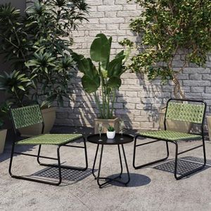 casa.pro Bistroset Brienza tuinset 3-delig met 2 stoelen en 1 tafel balkonset van staal en polyrotan zwart en groen