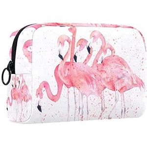 Cosmetische tas voor dames,kleine make-uptas voor portemonnee,Aquarel roze flamingo,Cosmetische reistas,make-uptasje
