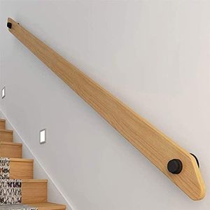 Leuningen voor trappen met beugels, Antislip wandleuning van massief grenenhout for bars, zoldertrappen, trapleuning met houten nerfstructuur(11ft)