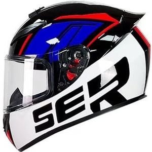 Full Face Motorhelm met Dubbele Achtervleugels DOT Gecertificeerd - Lichtgewicht en Duurzame Volwassen Motorfiets Straat Fietshelm (M)(Blue SER,X-Large)