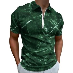 Groene Marmeren Half Zip-up Poloshirts Voor Mannen Slim Fit Korte Mouw T-shirt Sneldrogende Golf Tops Tees 2XL