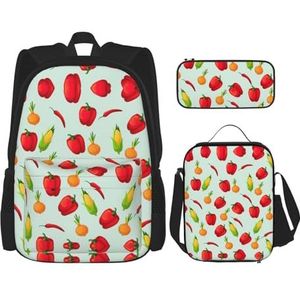 SUHNGE Muzieknoot Print Print 3 stks Rugzak Schooltas met Lunch Tas Set Potlood Case voor Meisjes Middelbare School, Plantaardige maïs, Eén maat