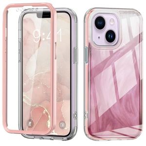 Mobiel hoesje Hoesje compatibel met iPhone 13, Full Body Case Slanke beschermende telefoonhoes Ontworpen transparant anti-kras schokabsorberend hoesje Compatibel met 13 Beschermende hoes(Color:Pembe)