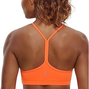 CRZ YOGA Vrouwen Low Impact Strappy Gewatteerde Sport BH Y Racer Back Spaghetti Riemen Yoga BH Tops Neon oranje S