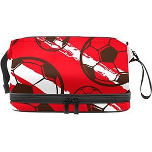 Dubbele Laag Cosmetische Tas Voetbal Draagbare Make-up Tas Reizen Organizer Pouch voor Vrouwen Meisjes Toiletartikelen Tassen, Meerkleurig, 27x15x14 cm/10.6x5.9x5.5 in, Make-up zakje