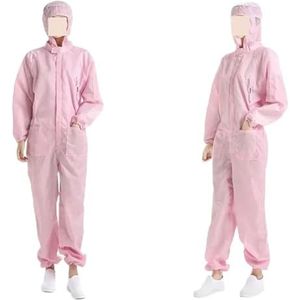 Antistatische Eliminator, Man Vrouw Stofdicht Antistatisch Capuchon Cleanroom Kleding Verf Uniform Overall Kleding Eendelig Overall Schone Werkkleding(Pink with pocket,Small)