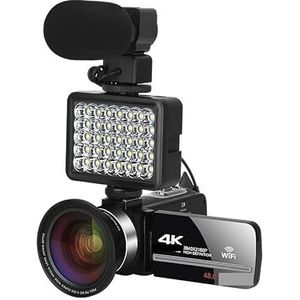 Videocamera Vlogcamera Recorder 48MP Digitale Camcorder Digitale Video Camera for Streaming Vlog Recorder 4K 18X Time-Lapse Webcam Stabilisator(16G SD Card,With Mic Lens Light)