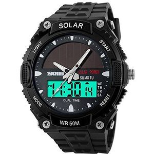 Gosasa Solar Power Sport Horloges Mannen 50 M Waterdicht Outdoor Multifunctioneel Militair Horloge (zwart), Black, riem