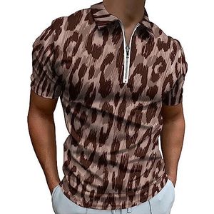 Poloshirt met luipaardprint voor heren, casual T-shirts met rits en kraag, golftops, slim fit