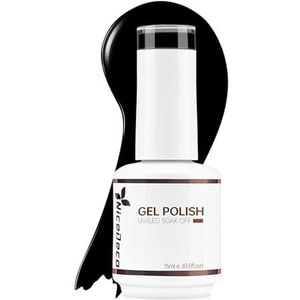 Nicedeco Zwarte halfpermanente nagellak, black gel, normaal, gel, soak off, uv-/led-manicure - puur zwart (002), 15 ml