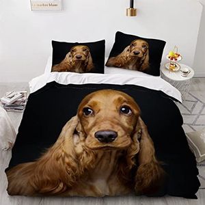 Hond Dekbedovertrek Set Dubbele Jongens Meisjes Bed 3D Gedrukt Cocker Spaniel Beddengoed Set Cocker Spaniel 3 Stks Quilt Cover Puppy Zachte Microfiber Huisdier Dieren Trooster Cover Met Rits