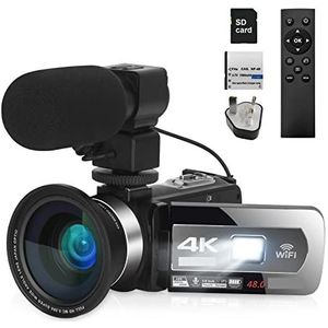 Videocamera Vlogcamera Recorder Volledige 4K Digitale Camera Video Vlog Camcorder 48MP for Live Streaming Met Autofocus Digitale Recorder Time Lapse(No SD Card,AF6-Mic-Lens)