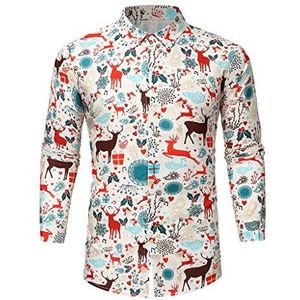 LRWEY Heren Casual Button Down Denim Shirts Lange Mouwen Jurk Shirt Kerst Thema Blouse voor Mannen, Kleur: wit, XL