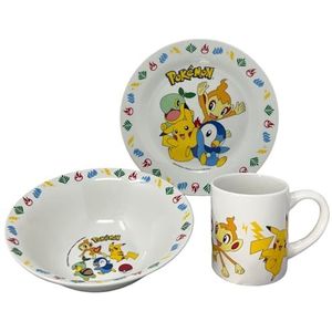 CARTOON Serviesset Pikachu Pokémon van keramiek, 3-delig, mok, mueslischaal, bord, kinderservies in doos