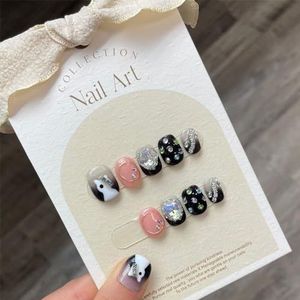10 stuks handgemaakte pers op nagels kort draagbaar herbruikbaar professionele kunstnagels met strass diamant nagelkunst (Color : 803-XS)