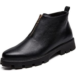 De nieuwe Men's Chelsea Ankle Boots Front Zip Height Increasing Elevator PU Non Wearable Fashion Dress Slip On (Color : Black, Size : 44 EU)